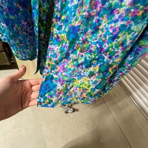 Vintage 1980s 1990s 100% Silk Sheer Splatter Dyed Oversized Blouse - M - Picture 9 of 10